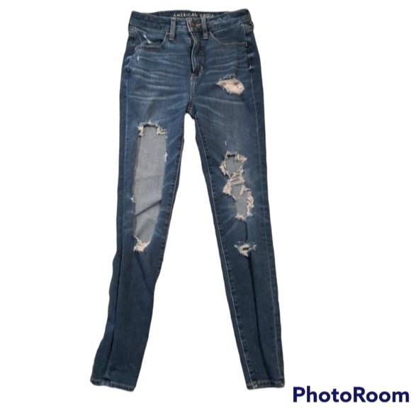 American Eagle Super High Rise Distressed Jegging Size 0‎ - Picture 1 of 13